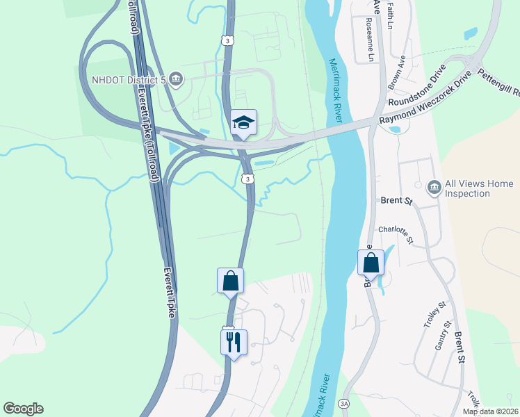 map of restaurants, bars, coffee shops, grocery stores, and more near 793 Daniel Webster Highway in Merrimack