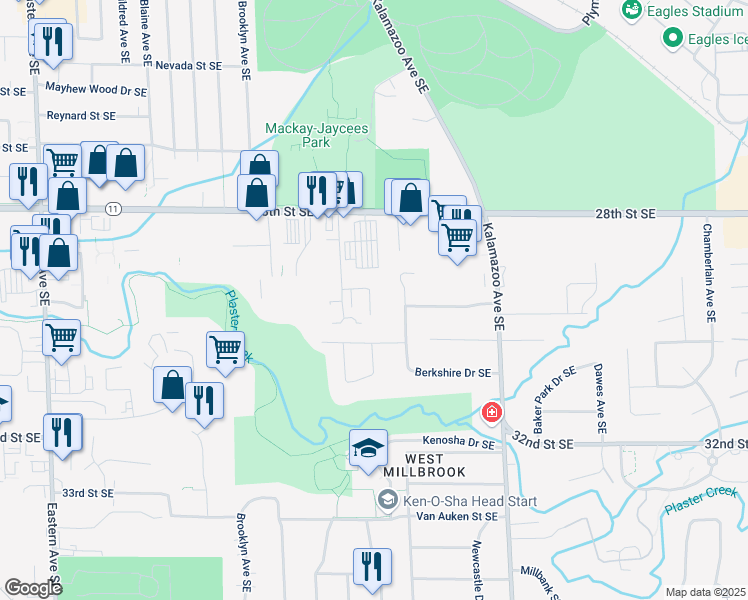 map of restaurants, bars, coffee shops, grocery stores, and more near 1321 Vineland Court Southeast in Grand Rapids