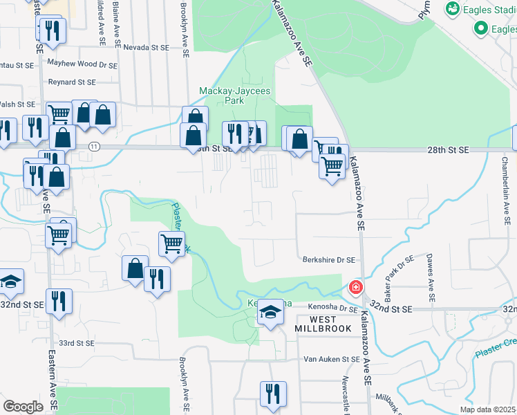 map of restaurants, bars, coffee shops, grocery stores, and more near 1321 Vineland Court Southeast in Grand Rapids
