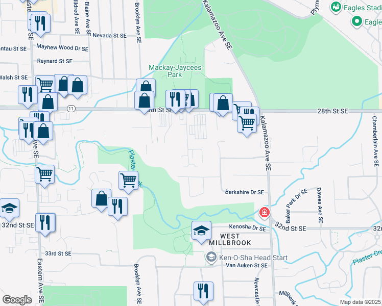 map of restaurants, bars, coffee shops, grocery stores, and more near 2928 Vineland Avenue Southeast in Grand Rapids