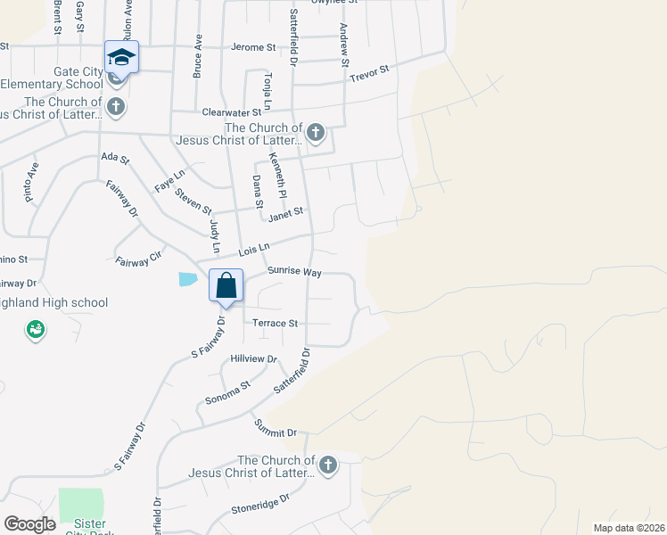 map of restaurants, bars, coffee shops, grocery stores, and more near 2037 Sunrise Way in Pocatello
