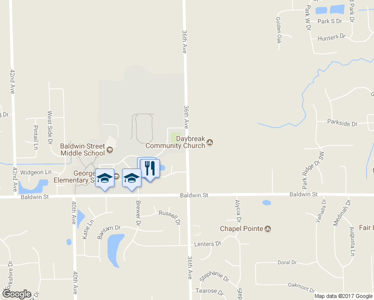 map of restaurants, bars, coffee shops, grocery stores, and more near 8000 36th Avenue in Hudsonville