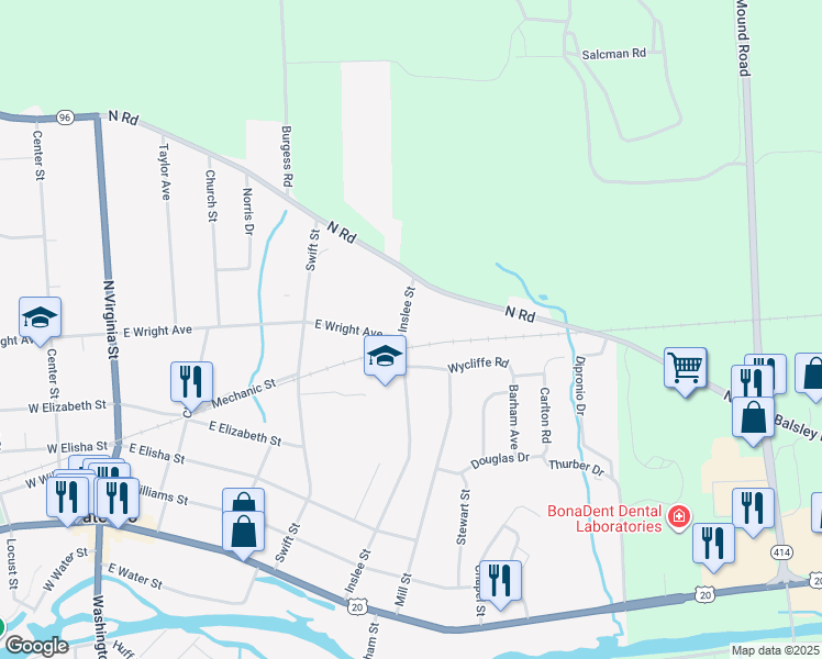 map of restaurants, bars, coffee shops, grocery stores, and more near 86 Inslee Street in Waterloo