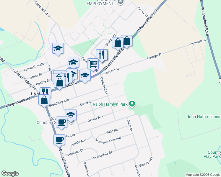 map of restaurants, bars, coffee shops, grocery stores, and more near 79 Broadway Avenue in London