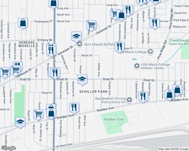 map of restaurants, bars, coffee shops, grocery stores, and more near 21 Zelmer Street in Buffalo