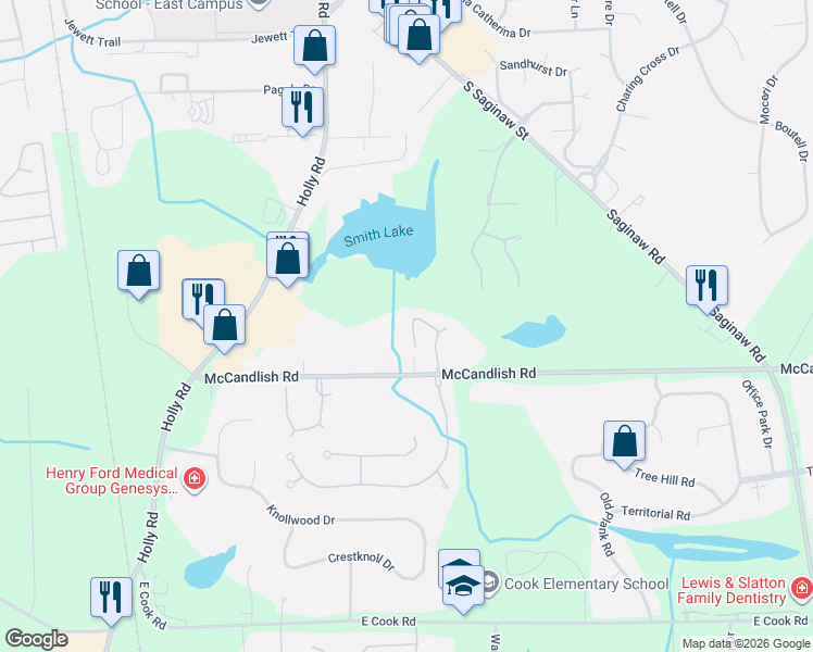 map of restaurants, bars, coffee shops, grocery stores, and more near 8070 Sawgrass Trail in Grand Blanc