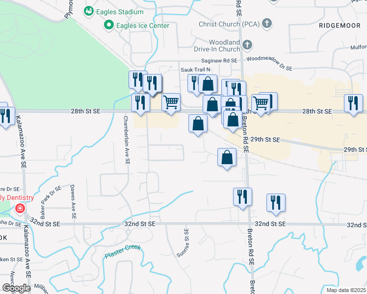 map of restaurants, bars, coffee shops, grocery stores, and more near 2902 Newton Avenue Southeast in Grand Rapids