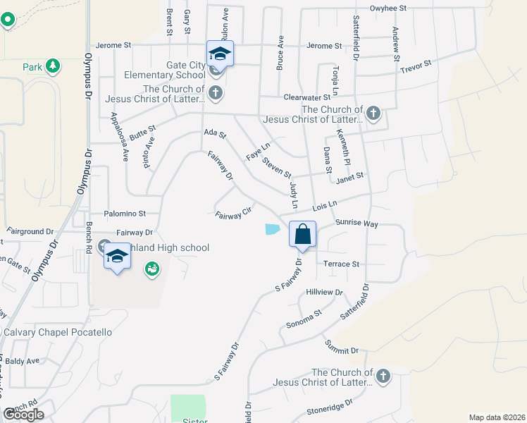 map of restaurants, bars, coffee shops, grocery stores, and more near 659 Fairway Drive in Pocatello