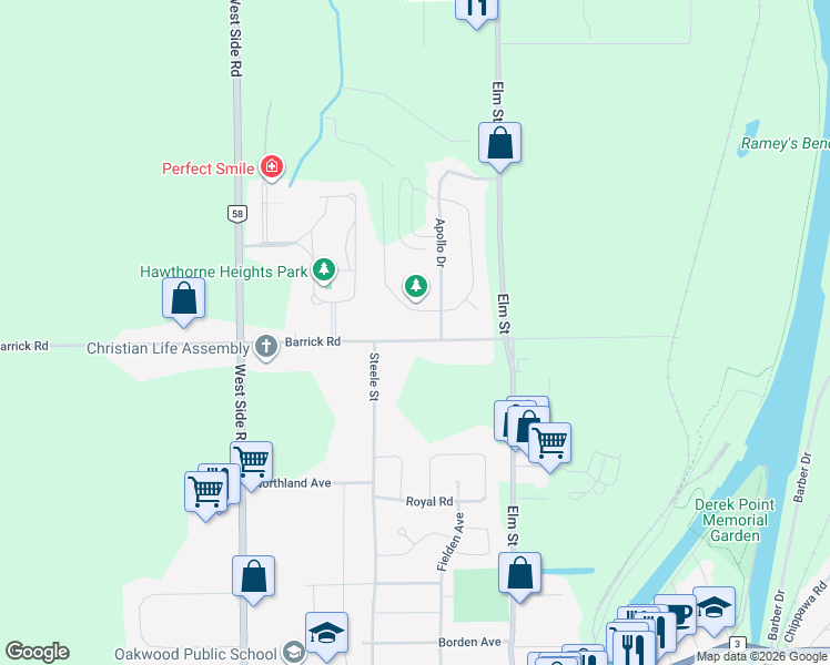 map of restaurants, bars, coffee shops, grocery stores, and more near 333 Barrick Road in Port Colborne