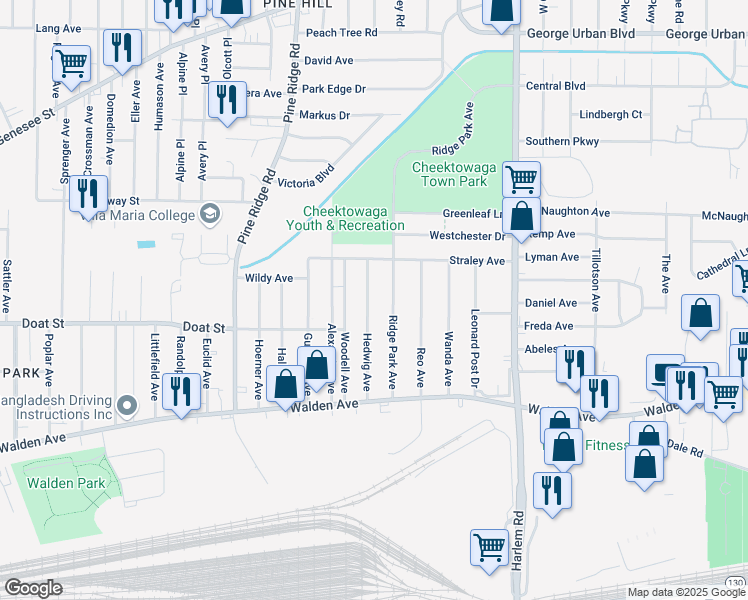 map of restaurants, bars, coffee shops, grocery stores, and more near 111 Hedwig Avenue in Buffalo