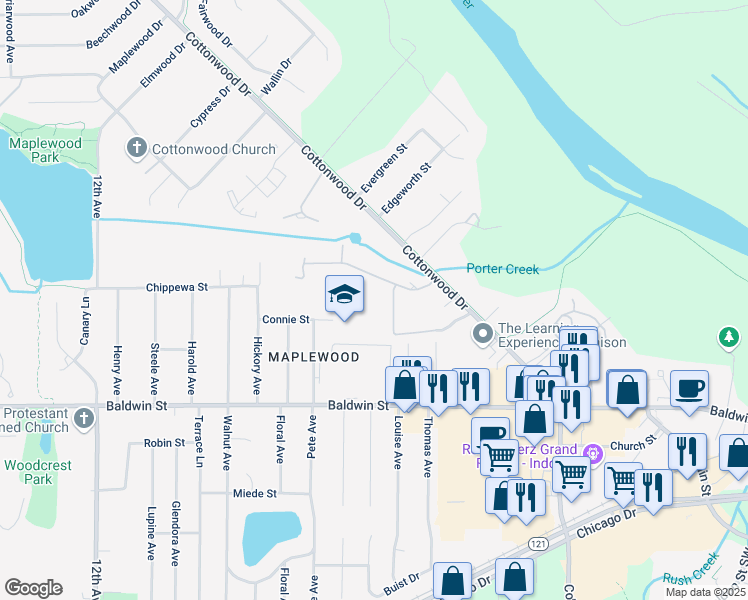 map of restaurants, bars, coffee shops, grocery stores, and more near 7787 Coachman Lane in Georgetown Township