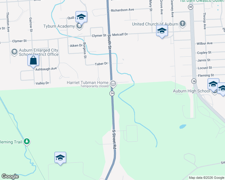 map of restaurants, bars, coffee shops, grocery stores, and more near 6050 New York 34 in Auburn