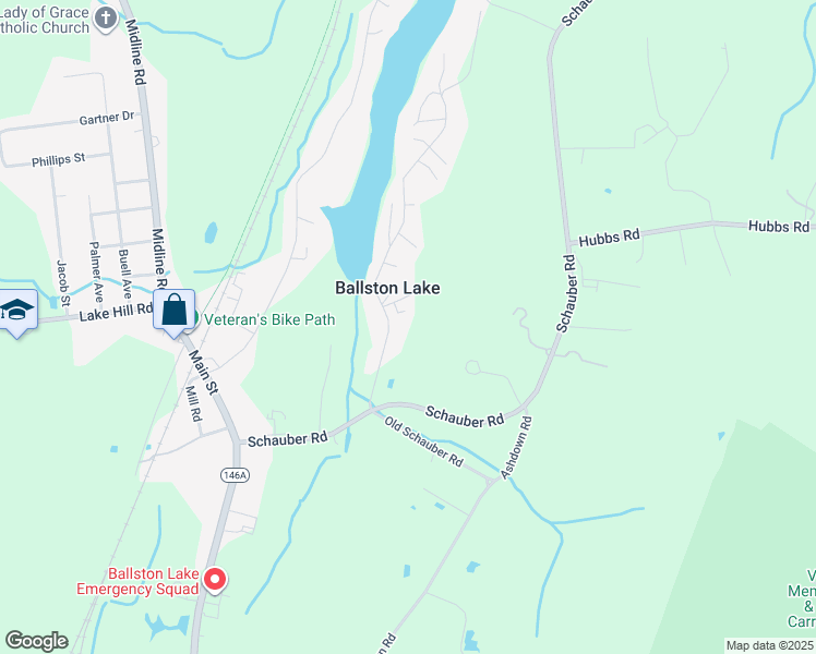 map of restaurants, bars, coffee shops, grocery stores, and more near 26 Eastside Drive in Ballston Lake