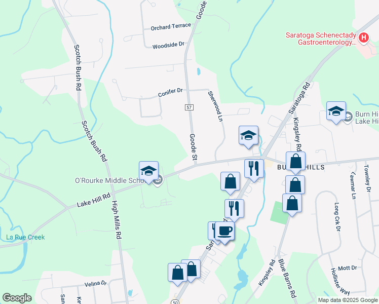 map of restaurants, bars, coffee shops, grocery stores, and more near 15 Goode Street in Schenectady County