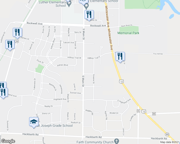 map of restaurants, bars, coffee shops, grocery stores, and more near 13 Krause Avenue in Fort Atkinson