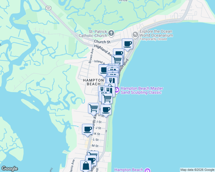 map of restaurants, bars, coffee shops, grocery stores, and more near 49 Ashworth Avenue in Hampton