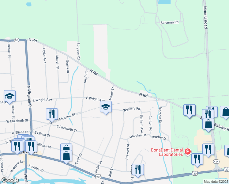map of restaurants, bars, coffee shops, grocery stores, and more near 86-98 Inslee Street in Waterloo