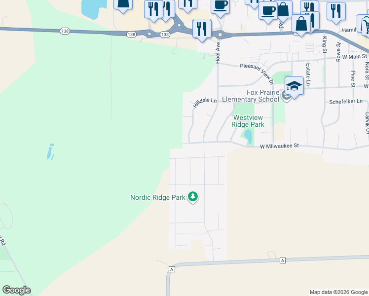 map of restaurants, bars, coffee shops, grocery stores, and more near 2224 Markens Gate Road in Stoughton