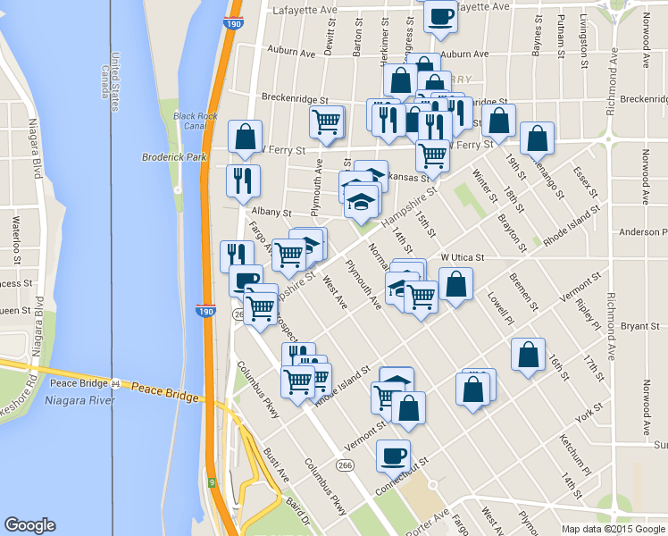 map of restaurants, bars, coffee shops, grocery stores, and more near 723 West Avenue in Buffalo