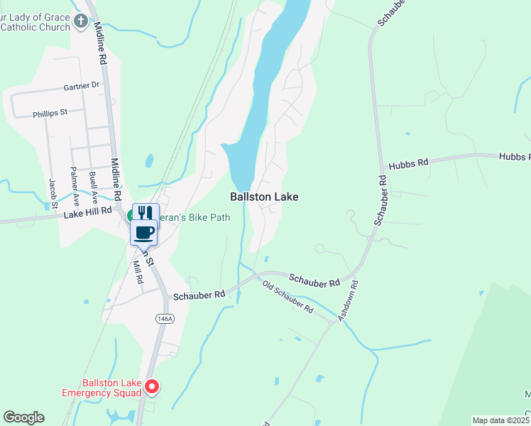 map of restaurants, bars, coffee shops, grocery stores, and more near 26 Eastside Drive in Ballston Lake