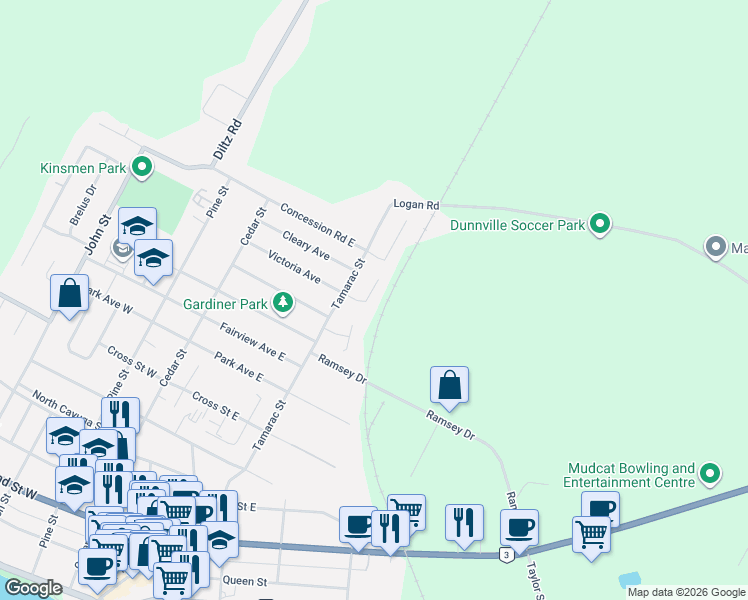 map of restaurants, bars, coffee shops, grocery stores, and more near 27 Maplewood Court in Haldimand County