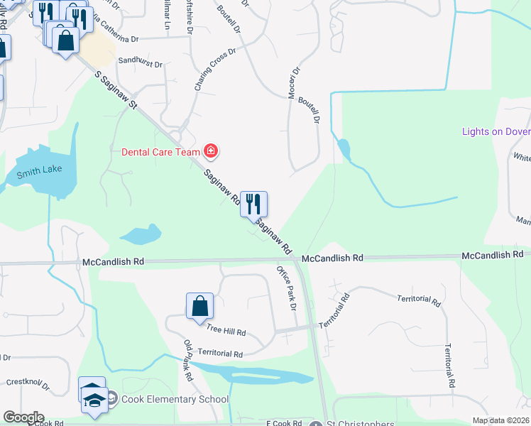 map of restaurants, bars, coffee shops, grocery stores, and more near 8273 South Saginaw Street in Grand Blanc