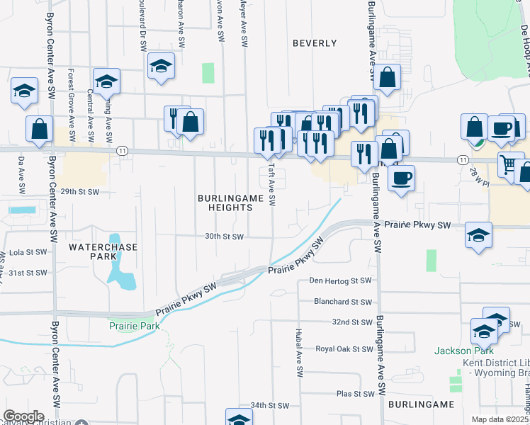map of restaurants, bars, coffee shops, grocery stores, and more near 2976 Taft Avenue Southwest in Wyoming