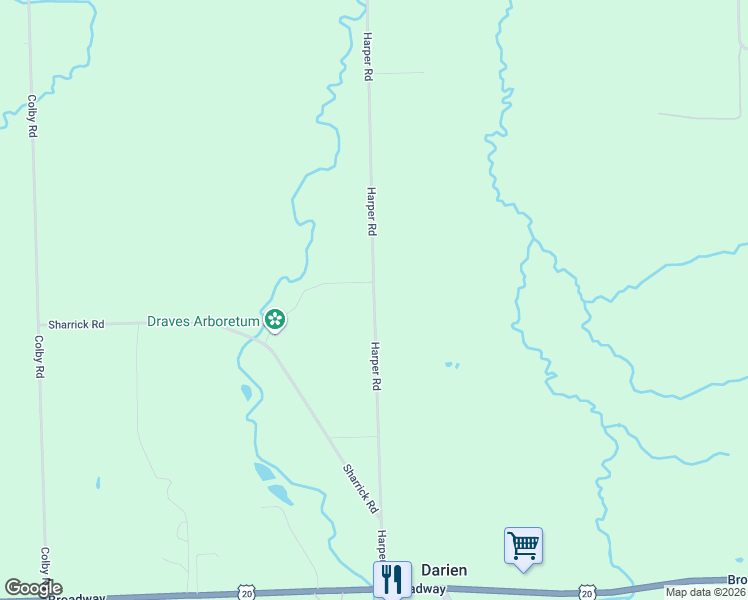 map of restaurants, bars, coffee shops, grocery stores, and more near 10370 Harper Road in Darien Center