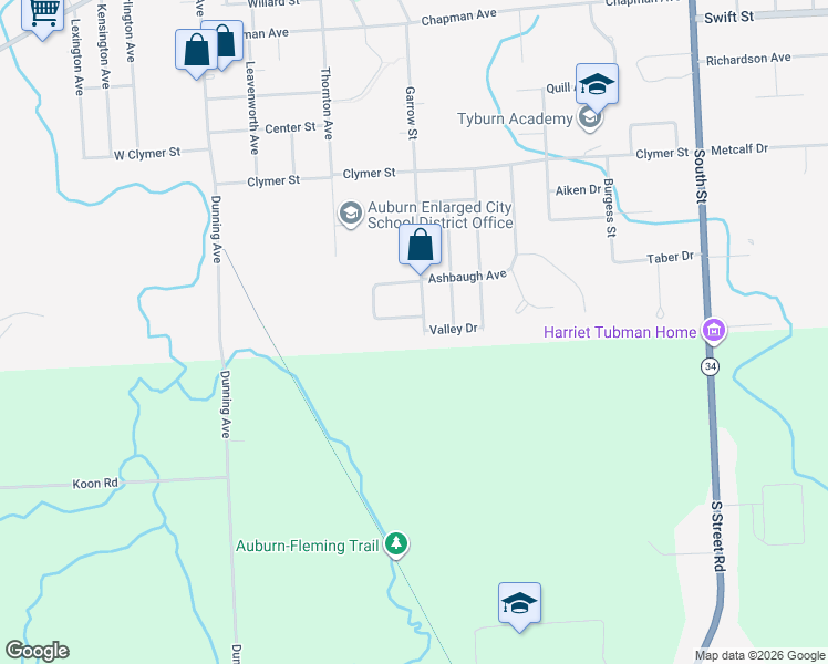 map of restaurants, bars, coffee shops, grocery stores, and more near 169 Garrow Street Extension in Auburn