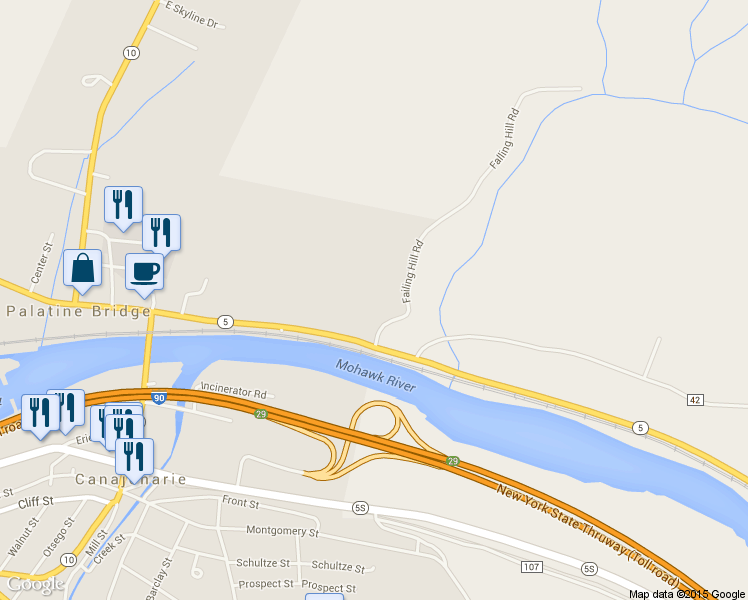 map of restaurants, bars, coffee shops, grocery stores, and more near 127 Failing Hill Road in Palatine Bridge