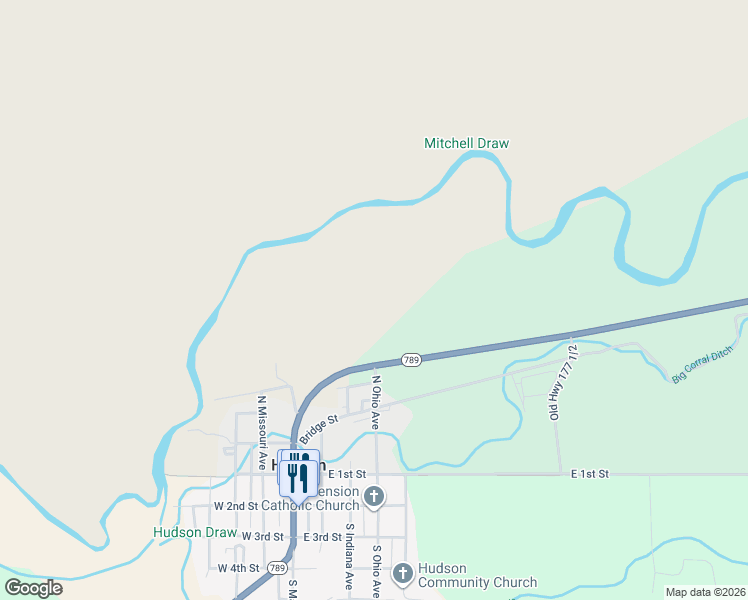 map of restaurants, bars, coffee shops, grocery stores, and more near 9105 Wyoming 789 in Hudson