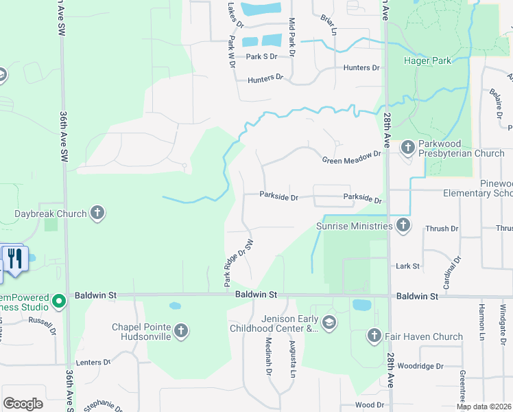 map of restaurants, bars, coffee shops, grocery stores, and more near 7868 Parkside Court in Georgetown Township