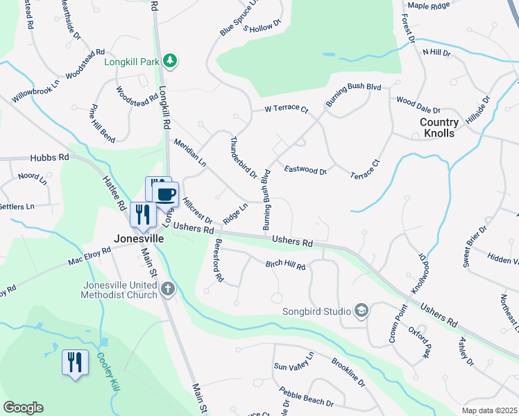 map of restaurants, bars, coffee shops, grocery stores, and more near 25 Meridian Lane in Ballston Lake