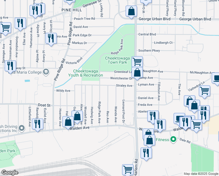map of restaurants, bars, coffee shops, grocery stores, and more near 238 Straley Avenue in Buffalo
