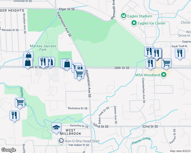 map of restaurants, bars, coffee shops, grocery stores, and more near in Grand Rapids