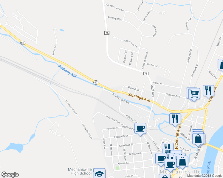 map of restaurants, bars, coffee shops, grocery stores, and more near 300 Saratoga Avenue in Mechanicville