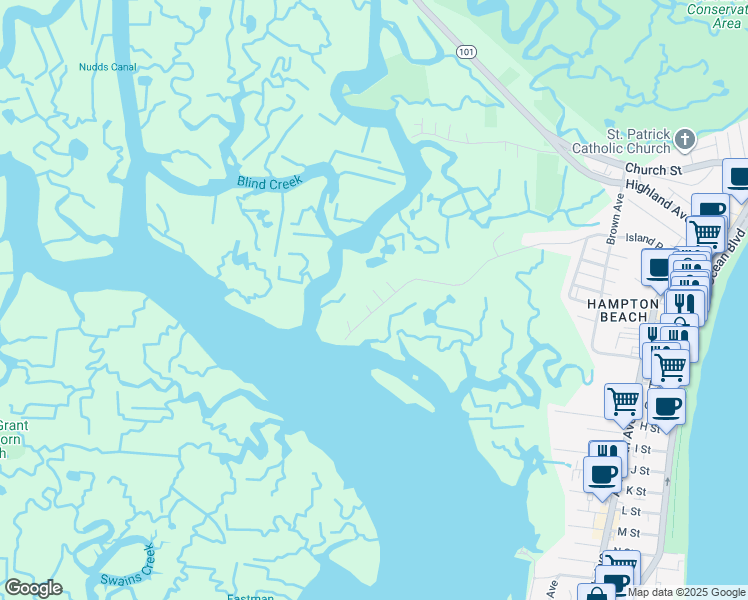 map of restaurants, bars, coffee shops, grocery stores, and more near 8 Cora Avenue in Hampton