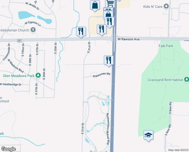 map of restaurants, bars, coffee shops, grocery stores, and more near 541 South 31st Street in Franklin