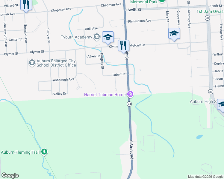 map of restaurants, bars, coffee shops, grocery stores, and more near 11 Hillside Terrace in Auburn