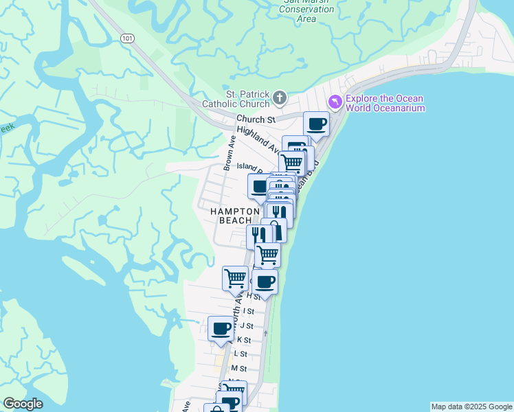 map of restaurants, bars, coffee shops, grocery stores, and more near 78 Ashworth Avenue in Hampton