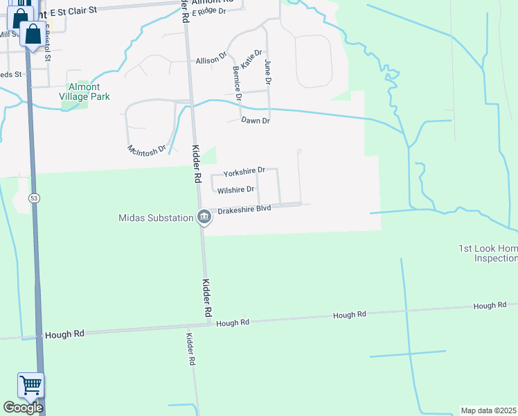 map of restaurants, bars, coffee shops, grocery stores, and more near 7822 Drakeshire Boulevard in Almont