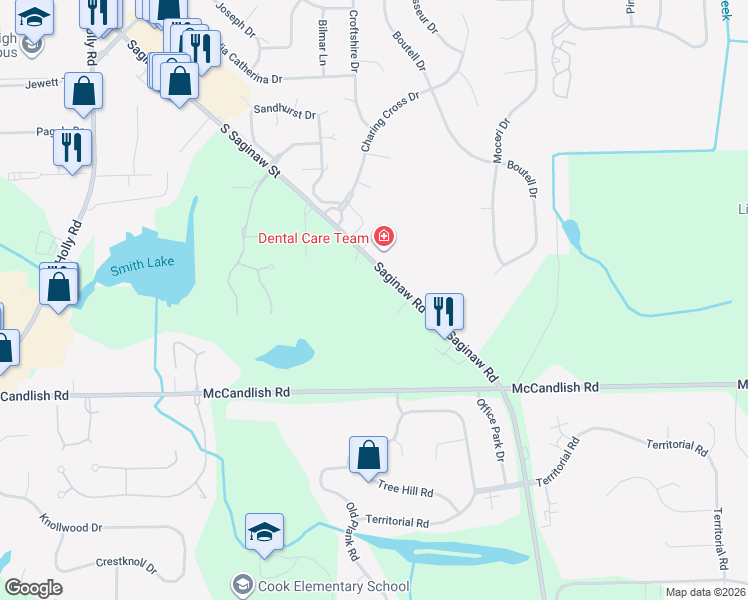 map of restaurants, bars, coffee shops, grocery stores, and more near 8220 South Saginaw Street in Grand Blanc