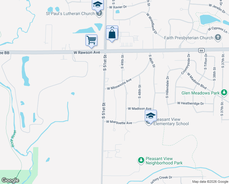 map of restaurants, bars, coffee shops, grocery stores, and more near 4951 West Minnesota Avenue in Franklin
