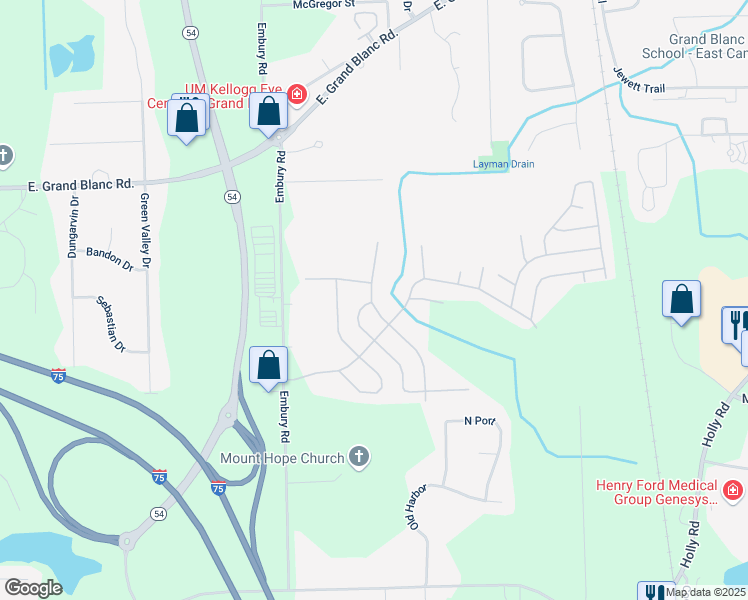 map of restaurants, bars, coffee shops, grocery stores, and more near 331 Fox Chase Boulevard in Grand Blanc