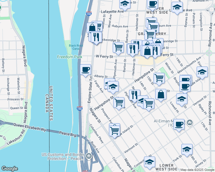 map of restaurants, bars, coffee shops, grocery stores, and more near 753 West Avenue in Buffalo
