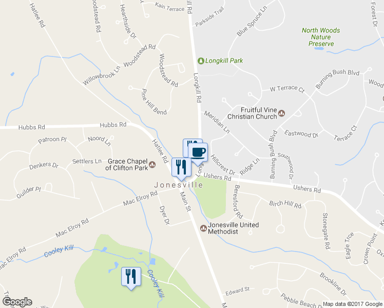 map of restaurants, bars, coffee shops, grocery stores, and more near 23 Longkill Rd in Ballston Lake
