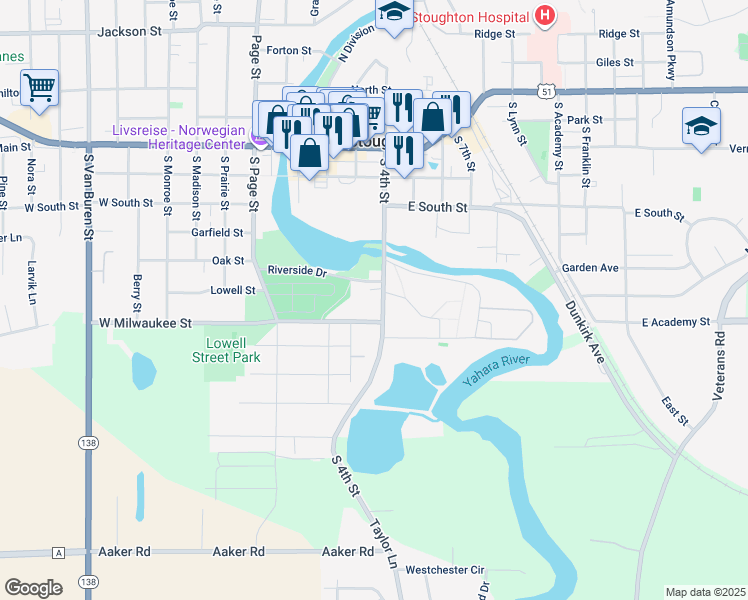 map of restaurants, bars, coffee shops, grocery stores, and more near 816 South 4th Street in Stoughton