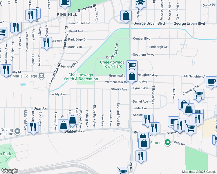 map of restaurants, bars, coffee shops, grocery stores, and more near 238 Straley Avenue in Buffalo