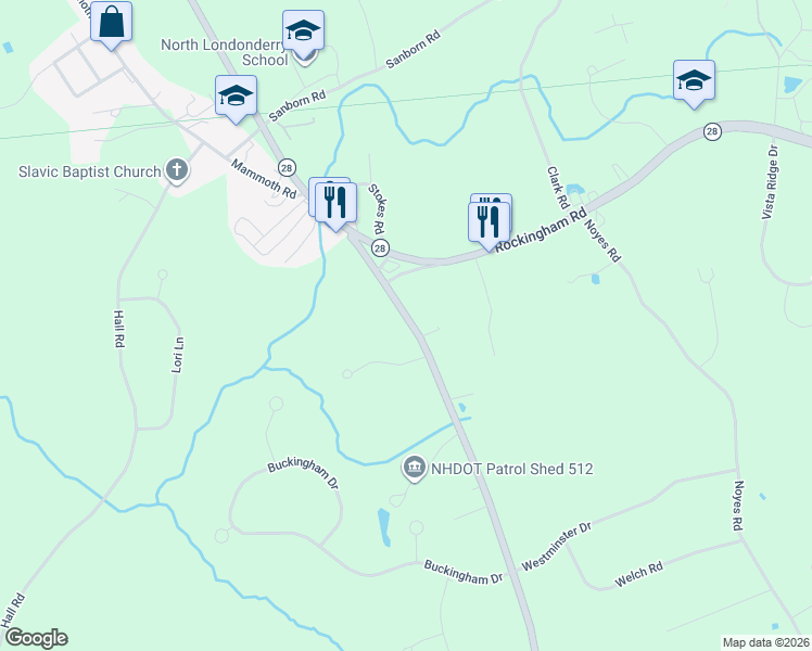 map of restaurants, bars, coffee shops, grocery stores, and more near 489 Mammoth Road in Londonderry