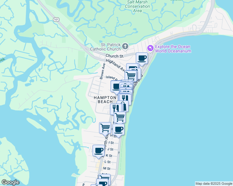 map of restaurants, bars, coffee shops, grocery stores, and more near 78 Ashworth Avenue in Hampton
